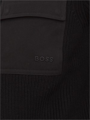 Maglia Boss uomo in cotone nero a coste e taschino in UOMO