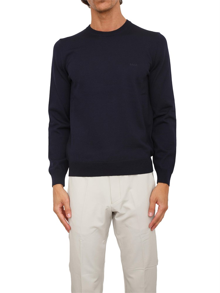 Maglia girocollo Boss in lana vergine blu