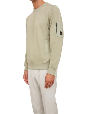 Felpa Boss uomo in misto cotone verde con tasca e zip su manica in UOMO