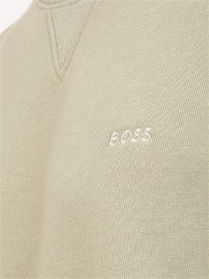 Felpa Boss uomo in misto cotone verde con tasca e zip su manica in UOMO