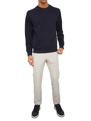 Felpa Boss uomo in misto cotone blu con tasca e zip su manica in UOMO