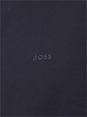 Felpa Boss uomo in misto cotone blu con tasca e zip su manica in UOMO