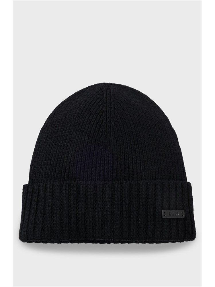 Berretto Boss uomo in lana vergine nera