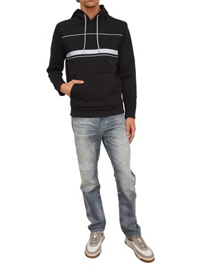 Felpa cappuccio Boss uomo in misto cotone nero in UOMO