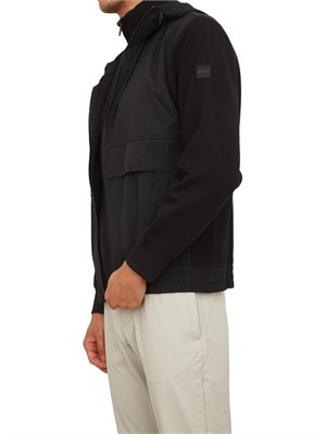 Felpa giubbino Boss uomo bimaterico nero con cappuccio in UOMO
