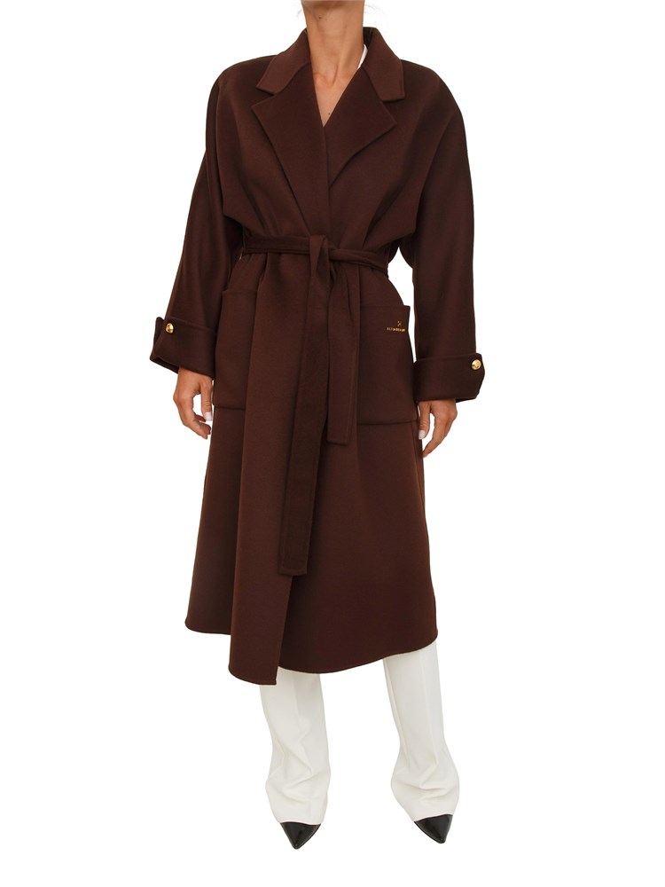 Cappotto Elisabetta Franchi in panno di misto lana double marrone