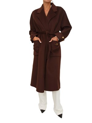 Cappotto Elisabetta Franchi in panno di misto lana double marrone in DONNA