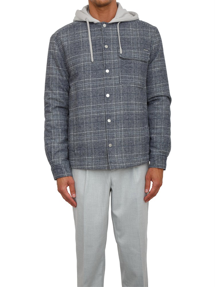 Giubbino Antony Morato in misto lana motivo principe di Galles e cappuccio in cotone grigio