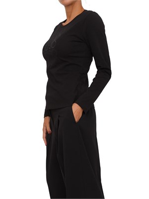 T-shirt Liu Jo donna in cotone nero con strass logo in DONNA