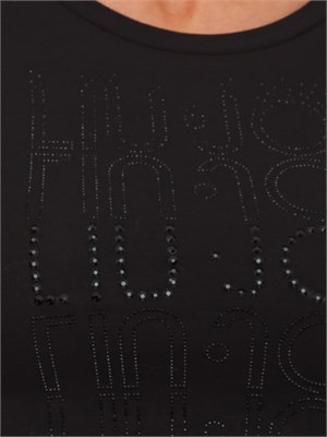 T-shirt Liu Jo donna in cotone nero con strass logo in DONNA