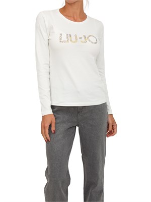 T-shirt Liu Jo donna in cotone bianco con strass logo in DONNA