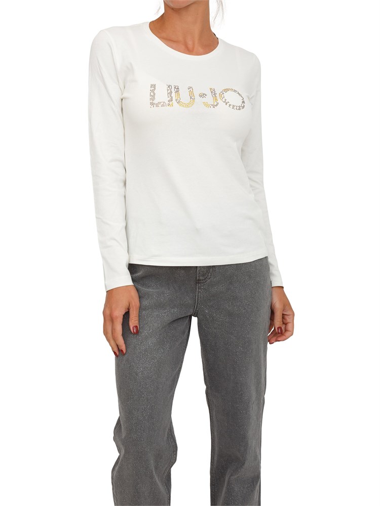 T-shirt Liu Jo donna in cotone bianco con strass logo