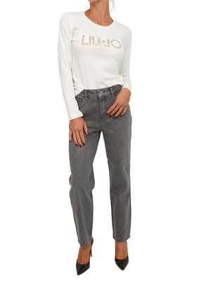 T-shirt Liu Jo donna in cotone bianco con strass logo in DONNA