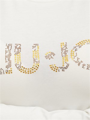 T-shirt Liu Jo donna in cotone bianco con strass logo in DONNA