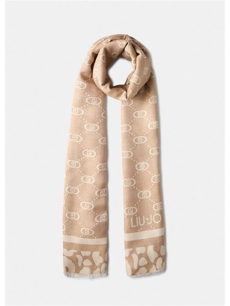 Stola Liu Jo in viscosa e lurex beige logo monogram