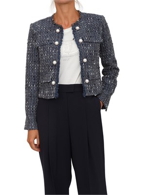 Giacca monopetto Liu Jo donna in bouclÉ blu con perle in DONNA