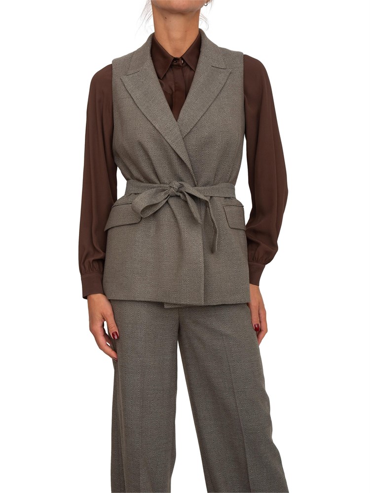 Gilet Liu Jo donna in viscosa stretch motivo chevron grigio marrone