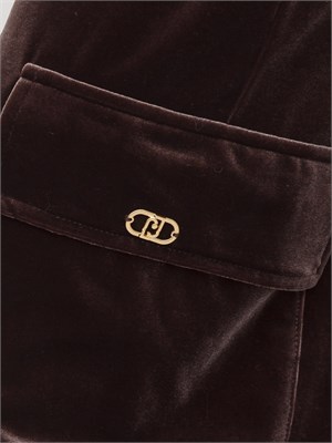 Pantaloni tuta Liu Jo donna in ciniglia stretch marrone con tasche cargo in DONNA