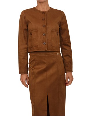Giacca cropped Liu Jo donna in tessuto cammello effetto camoscio in DONNA