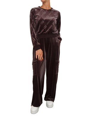 Felpa girocollo Liu Jo donna in ciniglia marrone logo all over in DONNA