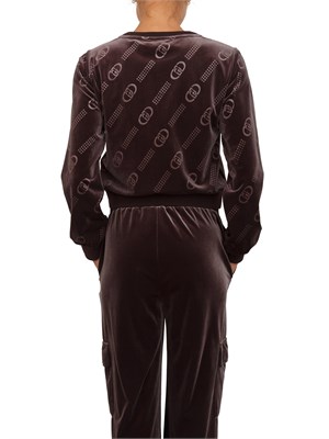 Felpa girocollo Liu Jo donna in ciniglia marrone logo all over in DONNA
