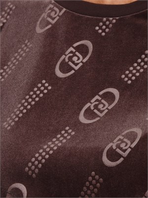 Felpa girocollo Liu Jo donna in ciniglia marrone logo all over in DONNA