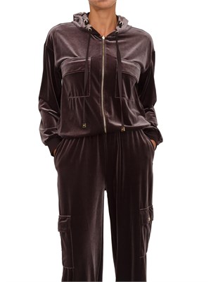 Felpa Liu Jo donna con cappuccio in ciniglia stretch marrone in DONNA