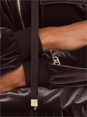 Felpa Liu Jo donna con cappuccio in ciniglia stretch marrone in DONNA