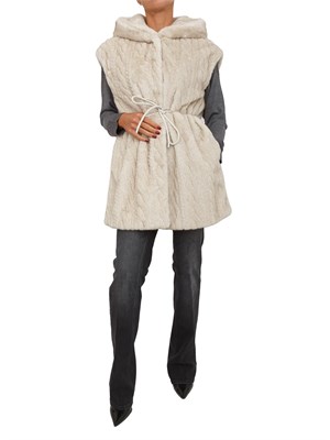 Gilet Liu Jo donna in teddy avorio con cappuccio e cintura in DONNA