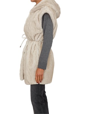 Gilet Liu Jo donna in teddy avorio con cappuccio e cintura in DONNA