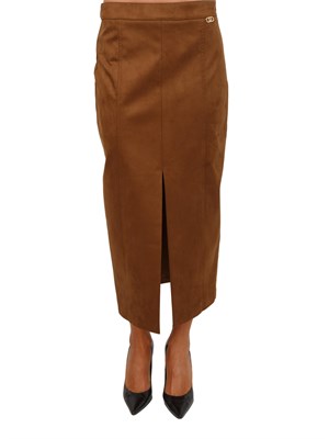 Gonna midi Liu Jo in tessuto cammello effetto camoscio in DONNA