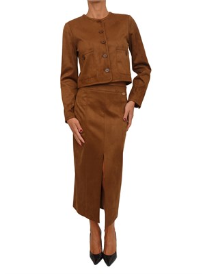 Gonna midi Liu Jo in tessuto cammello effetto camoscio in DONNA