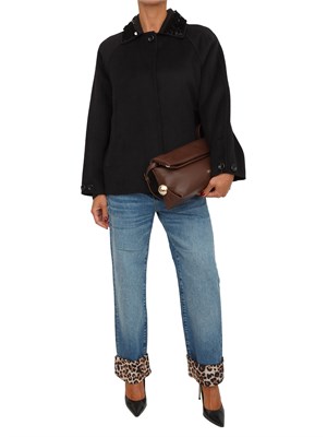 Cappotto corto Liu Jo donna in misto lana nero con paillettes su collo in DONNA