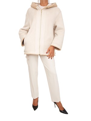 Giaccone Blugirl reversibile in tessuto scamosciato e pelliccia teddy beige in DONNA
