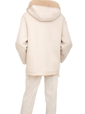 Giaccone Blugirl reversibile in tessuto scamosciato e pelliccia teddy beige in DONNA