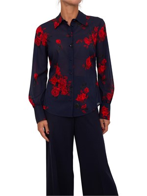 Camicia Blugirl in voile di seta blu con stampa floreale in DONNA