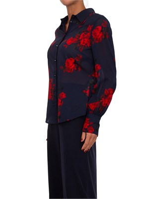 Camicia Blugirl in voile di seta blu con stampa floreale in DONNA