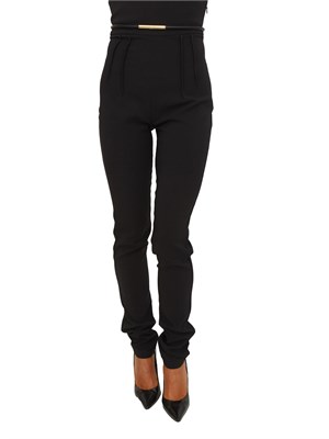 Pantaloni Elisabetta Franchi in crêpe nera con cintura in DONNA