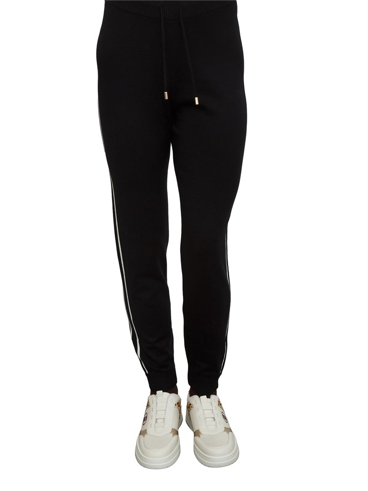 Pantaloni jogger Liu Jo donna in maglia nera con bande laterali