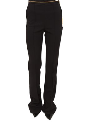 Pantaloni Elisabetta Franchi in crêpe nero con cintura gioiello in DONNA