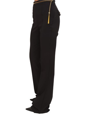 Pantaloni Elisabetta Franchi in crêpe nero con cintura gioiello in DONNA