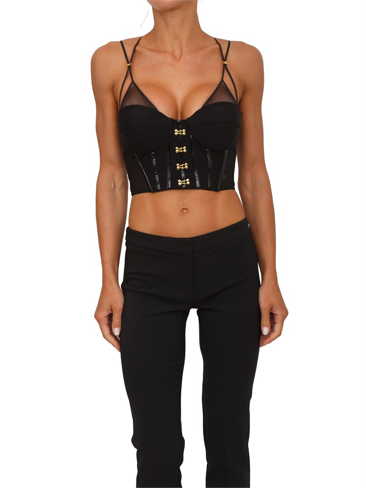 Top Elisabetta Franchi in neoprene nero con dettagli corsetto