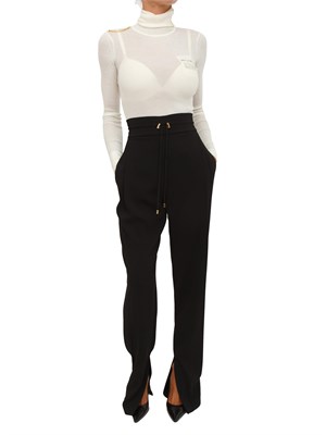 Pantaloni Elisabetta Franchi in crêpe nero con coulisse in DONNA