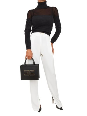 Pantaloni Elisabetta Franchi in crêpe avorio con coulisse in DONNA