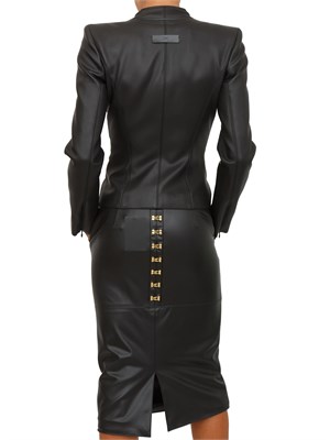 Giacca Elisabetta Franchi in ecopelle nera con ganci gioiello in DONNA