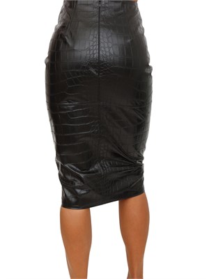 Gonna Elisabetta Franchi ecopelle nera con stampa cocco e zip oro in DONNA