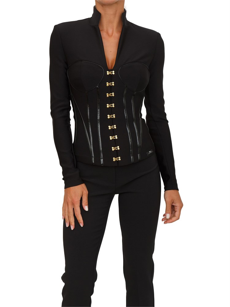 Giacca Elisabetta Franchi in neoprene nero con dettagli corsetto