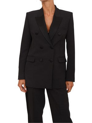 Giacca Elisabetta Franchi in crêpe nero con dettagli in raso in DONNA