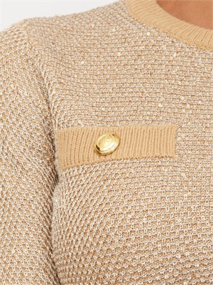 Top Elisabetta Franchi in maglia cammello con paillettes in DONNA