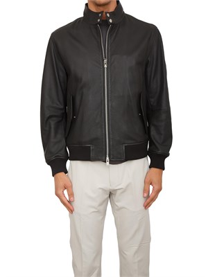 Giubbino uomo Boss in pelle nera in UOMO